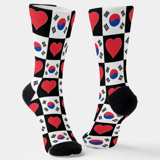 Koreaanse vlag Heart Pattern Fun South Korea Pride Sokken (Gebogen)