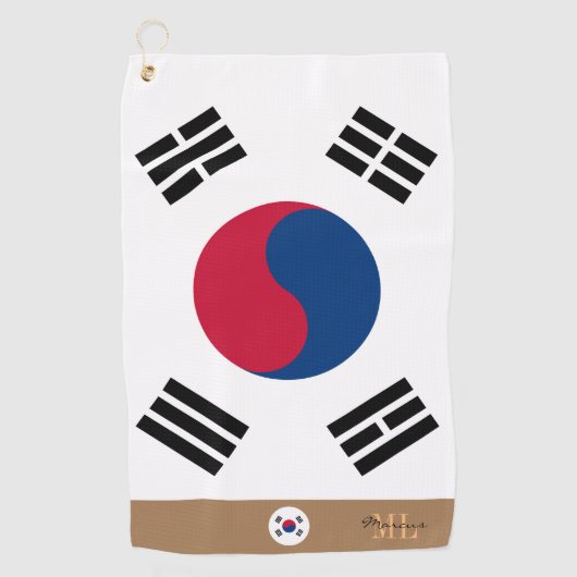 Koreaanse vlag & Zuid-Korea monogrammen / golfhand Golfhanddoek (Voorkant)