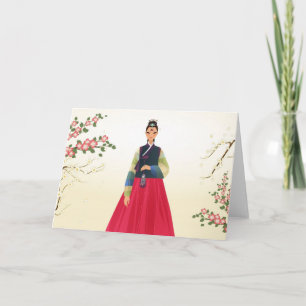 Koreaanse vrouw die een hanbok dragen kaart