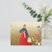 koreaanse vrouw in hanbok briefkaart (Staand voorkant)