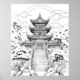 Korean Temple Coloring Poster