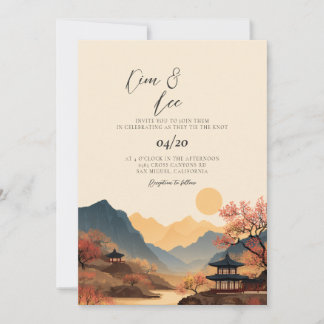 Korean Traditional Landscape Wedding Invitation Kaart