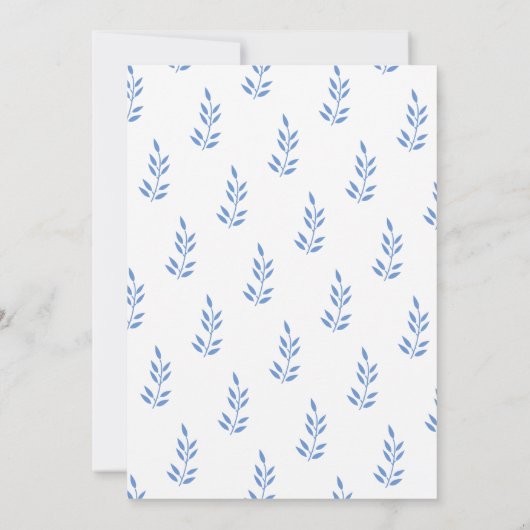 Korenbloem Blauw Blad Monogram Minimale Bruiloft Kaart (Achterkant)