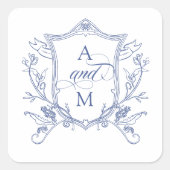 Korenbloem Blauw  Crest Bruiloft Vierkante Sticker (Voorkant)