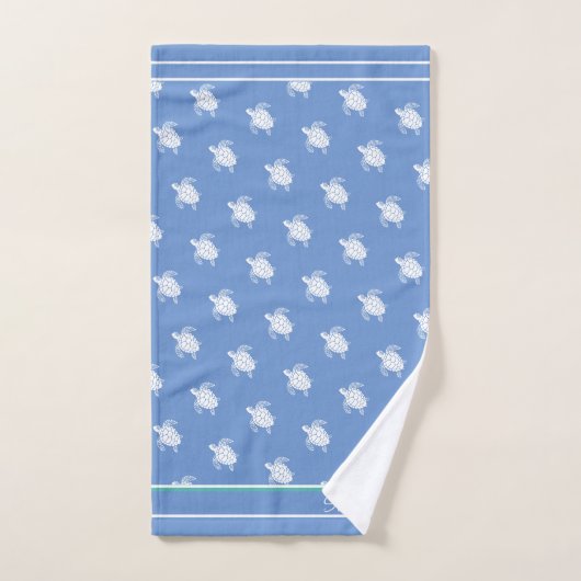 Korenbloem Blauw Monogram Wit Zee Schildpad Nautis Bad Handdoek (Handdoek)