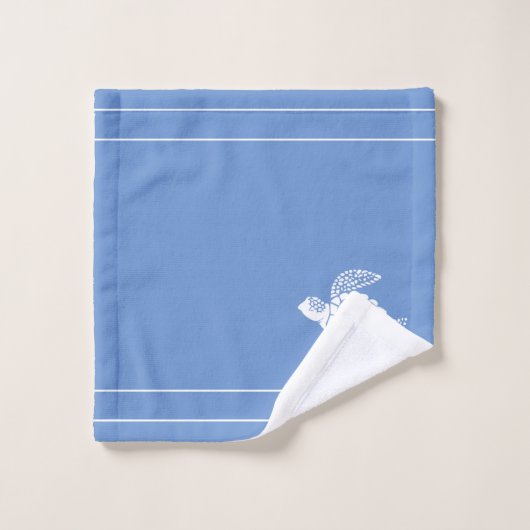 Korenbloem Blauw Monogram Wit Zee Schildpad Nautis Bad Handdoek (Wasdoekje)