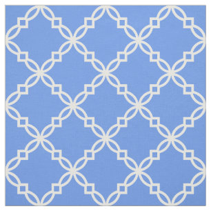Korenbloem Blauw, Wit Fancy Marokkaans Quatrefoil Stof