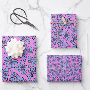 Korenbloem blauwe bloemen op een roze achtergrond inpakpapier vel