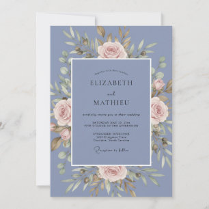 Korenbloem Blauwe Elegante Rozen Bruiloft Kaart