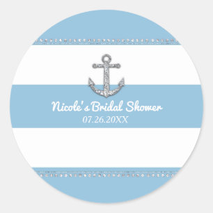 Korenbloem Blauwe & Witte Strepen Diamant Anker Ronde Sticker