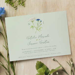 Korenbloem hartwort botanisch groen blauw bruiloft kaart