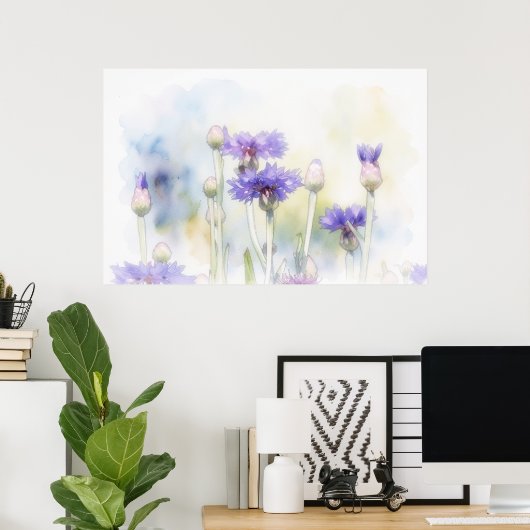 Korenbloem Waterverf Stijl Kunstprint Poster (Thuiskantoor)