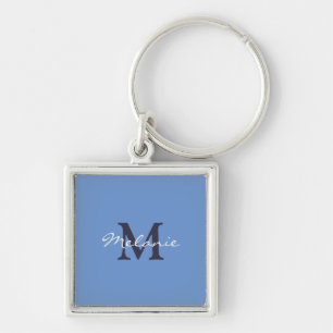 Korenbloemblauw en Indigo gepersonaliseerd monogra Sleutelhanger