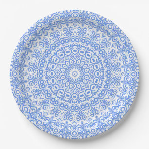 Korenbloemblauw Mandala Patroon Papieren Bordje