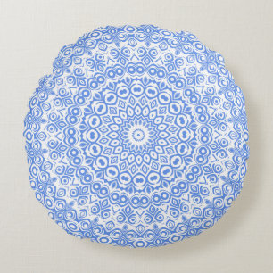Korenbloemblauw Mandala Patroon Rond Kussen