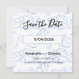 Korenbloemblauw scrolltype randpatroon save the date