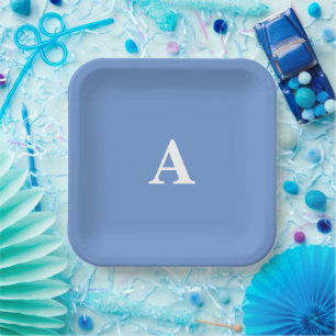 Korenbloemblauwe Monogrammen Baby Shower Verjaarda Papieren Bordje