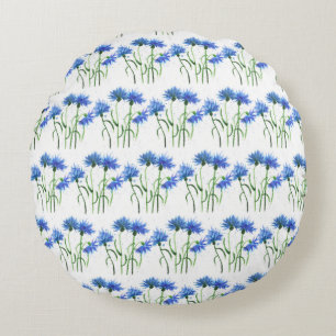 Korenbloemen blauw waterverf Patroon Rond Kussen