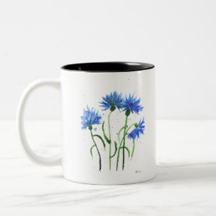 Korenbloemen blauwe bloemen aquarel rustiek modern tweekleurige koffiemok