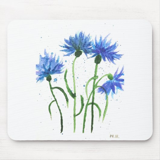 Korenbloemen blauwe bloemen watercolor muismat (Voorkant)