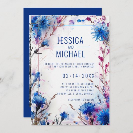 š Korenbloemen en Lavendel Bliss bruiloft Kaart (Voorkant / Achterkant)