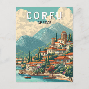 Korfu Griekenland Illustratie Reis Kunst Vintage Briefkaart