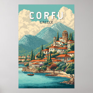 Korfu Griekenland Illustratie Reis Kunst Vintage Poster