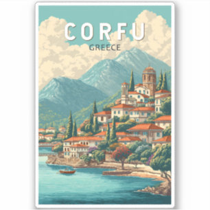 Korfu Griekenland Illustratie Reis Kunst Vintage Sticker