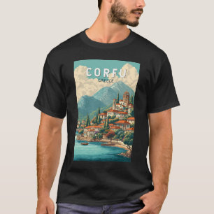 Korfu Griekenland Illustratie Reis Kunst Vintage T-shirt