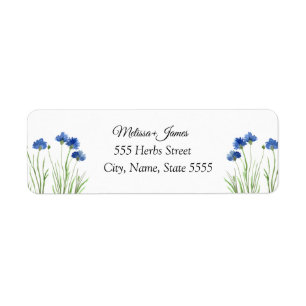 Kornbloemen Botanische groen-blauwe Floral bruilof Etiket