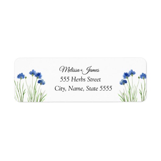 Kornbloemen Botanische groen-blauwe Floral bruilof Etiket (Voorkant)