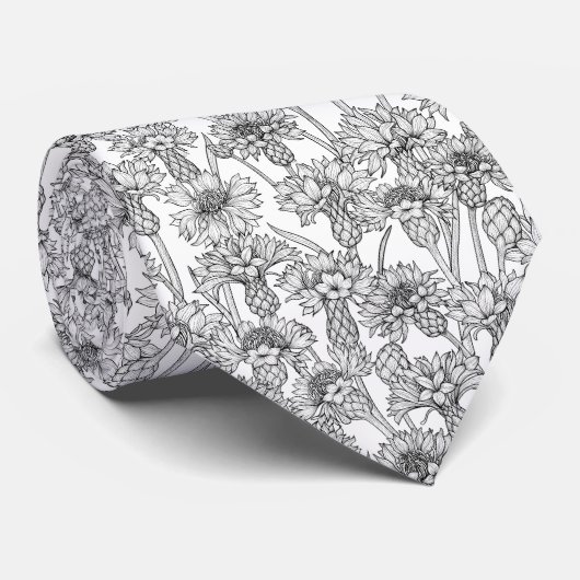 Kornbloemen, wilde bloemen, zwart-wit stropdas (Opgerold)