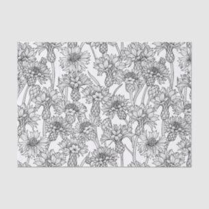 Kornbloemen, wilde bloemen, zwart-wit tissuepapier