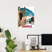 Kornwall, haven en huizen op de heuvel, poster (Thuiskantoor)
