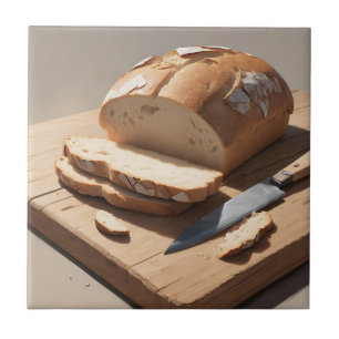 Korstig brood en plakjes op houten plank tegeltje