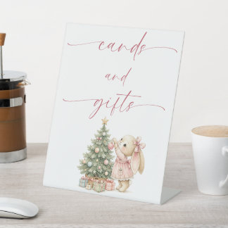 Kort- en cadeautafelbord voor konijn met Kerst Reclamebord Met Voetstuk