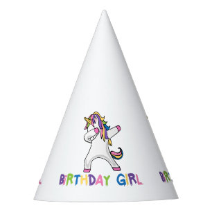 Kort gekleurd abbing Unicorn Birthday Girl Feesthoedjes