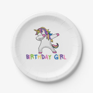 Kort gekleurd abbing Unicorn Birthday Girl Papieren Bordje