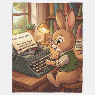 Kortbijnt Konijn Typen op een Retro Schrijfmachine Fleece Deken