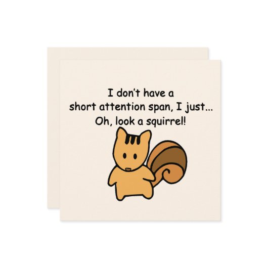 Korte aandacht Span Squirrel Funny Flat Kaart (Voorkant / Achterkant in situ)