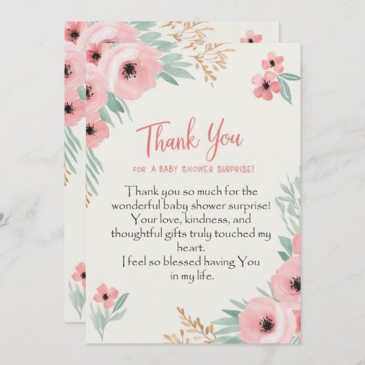 korte bedankje bericht voor verrassingsfeestje bab kaart (Voorkant / Achterkant)