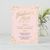 Korte Confetti Graduation Party Invitation Roze Kaart (Staand voorkant)