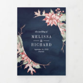 Korte kerst met kaarsblauw QR-code marineverbindin Drieluik Uitnodiging (Cover)