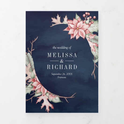 Korte kerst met kaarsblauw QR-code marineverbindin Drieluik Uitnodiging (Cover)