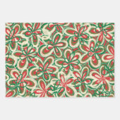 Korte kerstretro Floral Pattern Red Green Inpakpapier Vel (Voorkant)