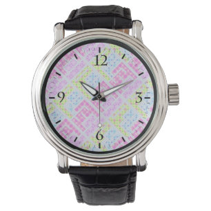 Korte, kleurrijke grijze geometrische graffiti pat horloge