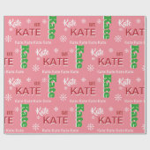 Korte Naam Typografie Roze Kerstmis Gepersonalisee Cadeaupapier (Vlak)