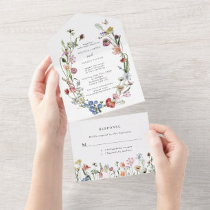Korte Nederlandse Floral Wreath & Butterflies Wedd All In One Uitnodiging