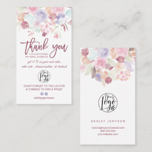 Korte pastel floral script logo order bedankt Visitekaartje