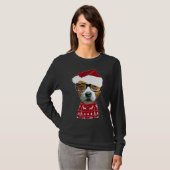 Korte Pitbull in Santa Hat Uganda met kerst T-shirt (Voorkant volledig)